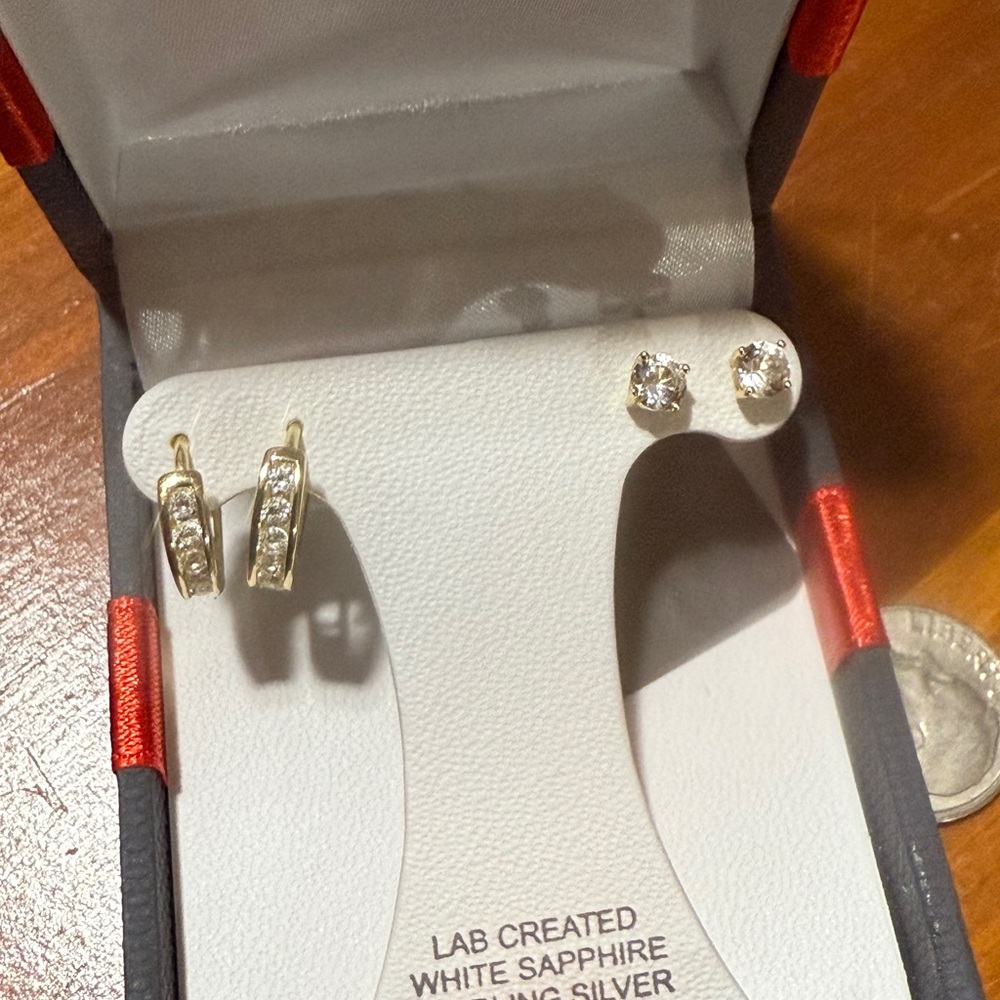 Sterling Silver White Sapphire Earrings 14 K Gold overlay